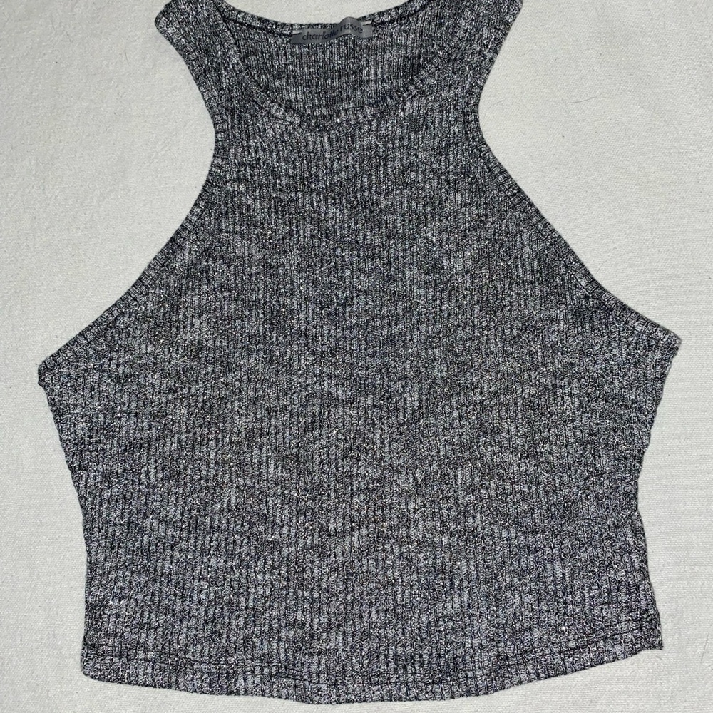 Gray Sparkly Halter Crop Top